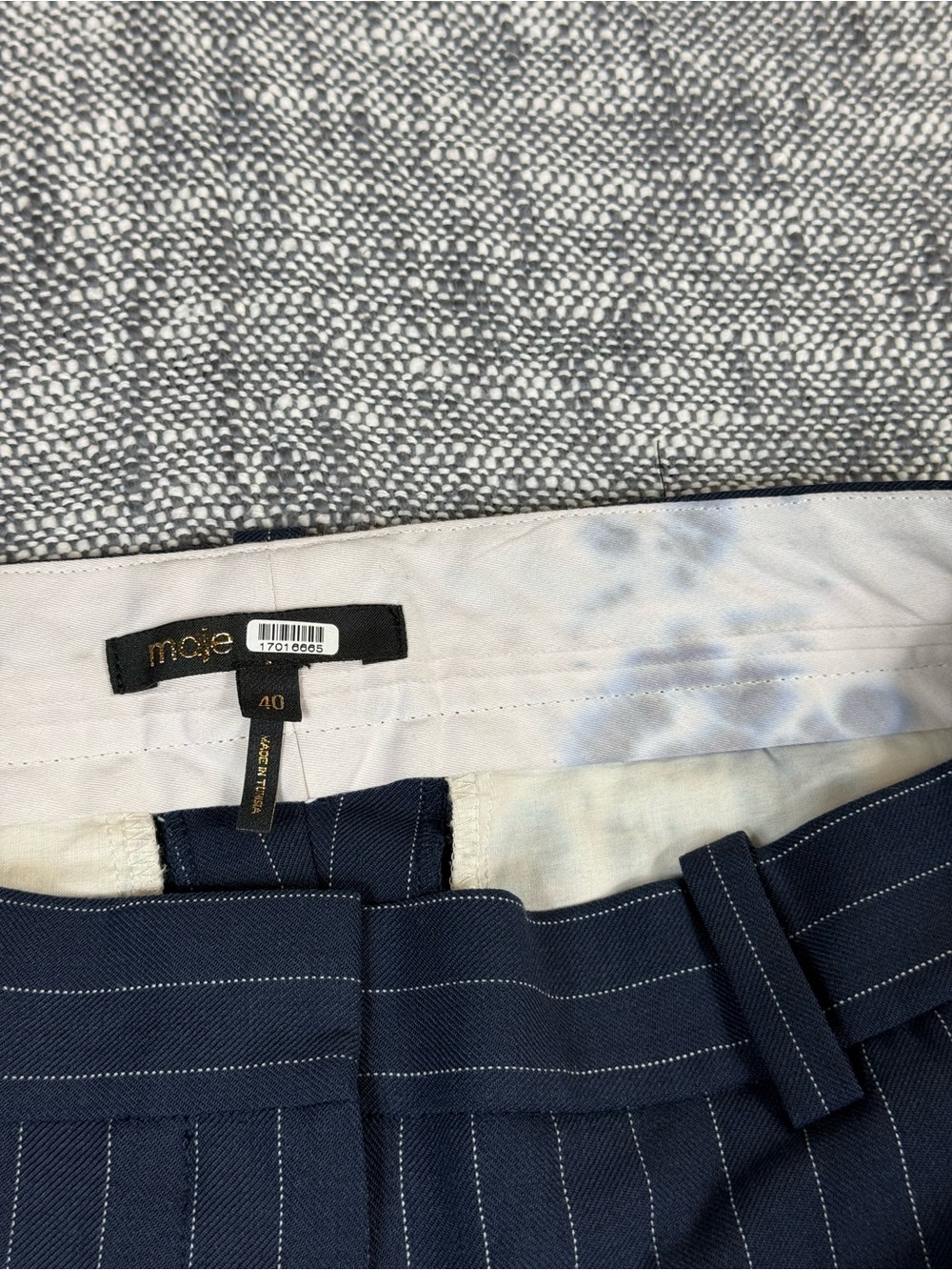 MAJE Navy Pinstripe Wide Leg Trouser High-Rise sz 8 - Picture 8 of 14